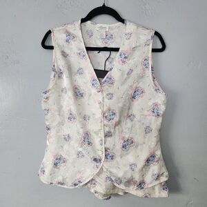 Vintage Nordstrom 2 Piece Floral Bouquet Bridal Shorts Lingerie Pajama Set Med